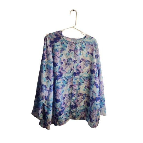 Vintage Koret Floral Sheer One Button Blouse With Matching Tank 20W - Picture 2 of 5